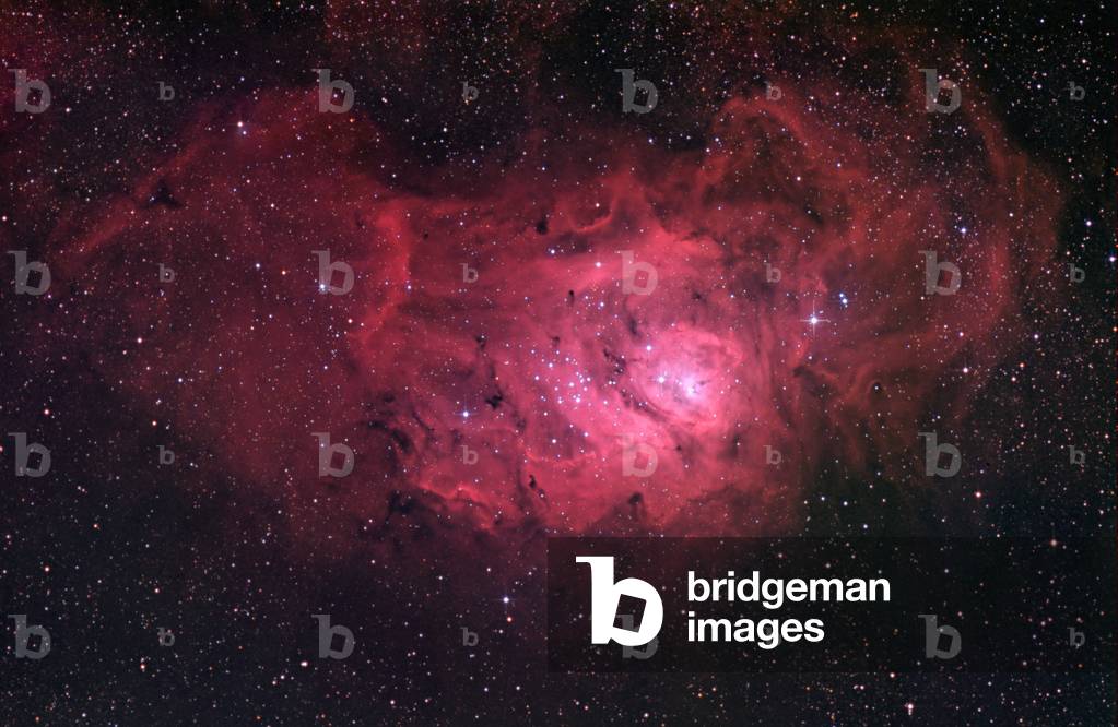 Lagoon Nebula (M8) in Sagittarius - This is a hydrogen alpha color composite taken with the STL11000, AP155 and FSQ106. Total exposure time was ha/red: G: B+70/60:60:60 minute