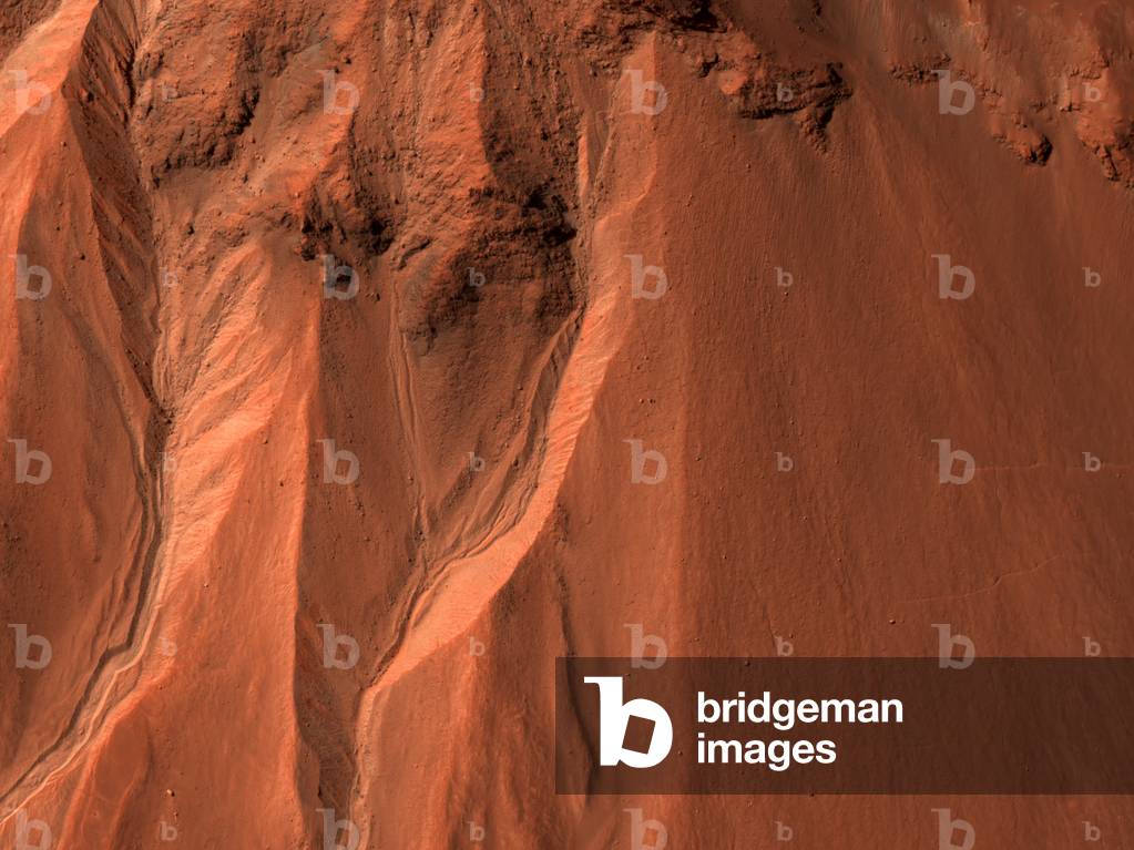 Traces of flow on Mars Mars gullies on impact crater wall Gullies