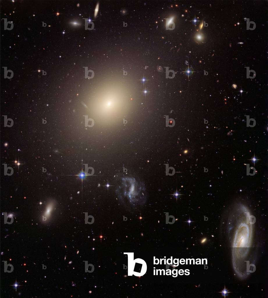 Galaxy Cluster Abell S0740 in Centaurus - Galaxy Cluster Abell S0740 in Centaurus - The Hubble space telescope photographed a cluster of galaxies 450 million years ago - Earth light, Abell S0740. There are galaxies of various shapes alongside the giant elliptical galaxy ESO 325 - G004. Image obtained by the ACS camera in January 2005 and February 2006. Hubble Space Telescope image showing the diverse collection of galaxies in a galaxy cluster Abell S0740, at about 450 million light - years away in the constellation Centaurus. The giant elliptical galaxy ESO 325 - G004 looms large at the club's center