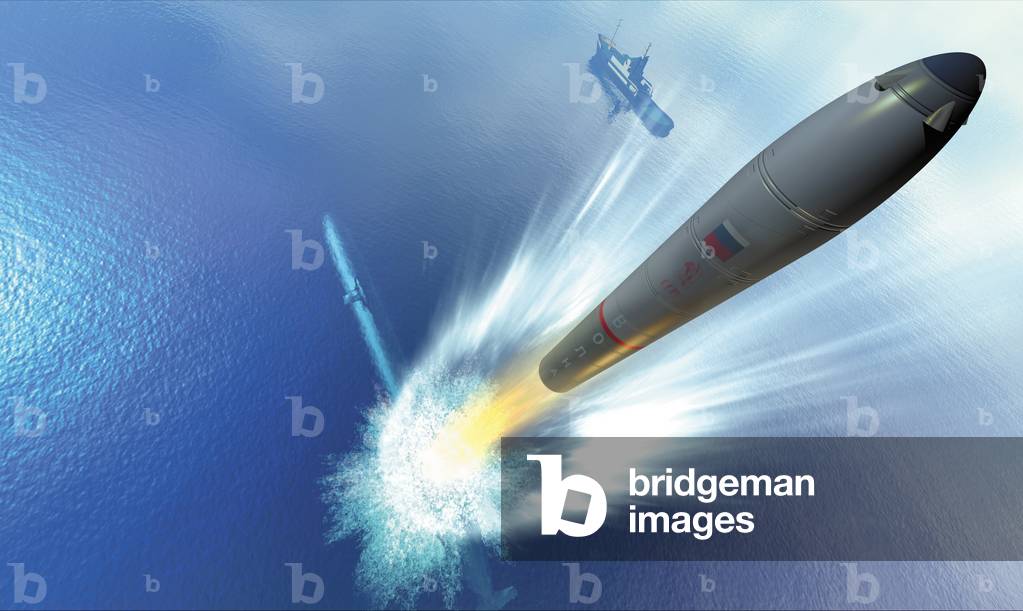 Artist's view of the Volna Launcher - Launch of the Cosmos 1 solar sail by the Volna launcher, reconverted ballistic missile firing from a submarine, June 21, 2005. This launch was a failure. Artist View