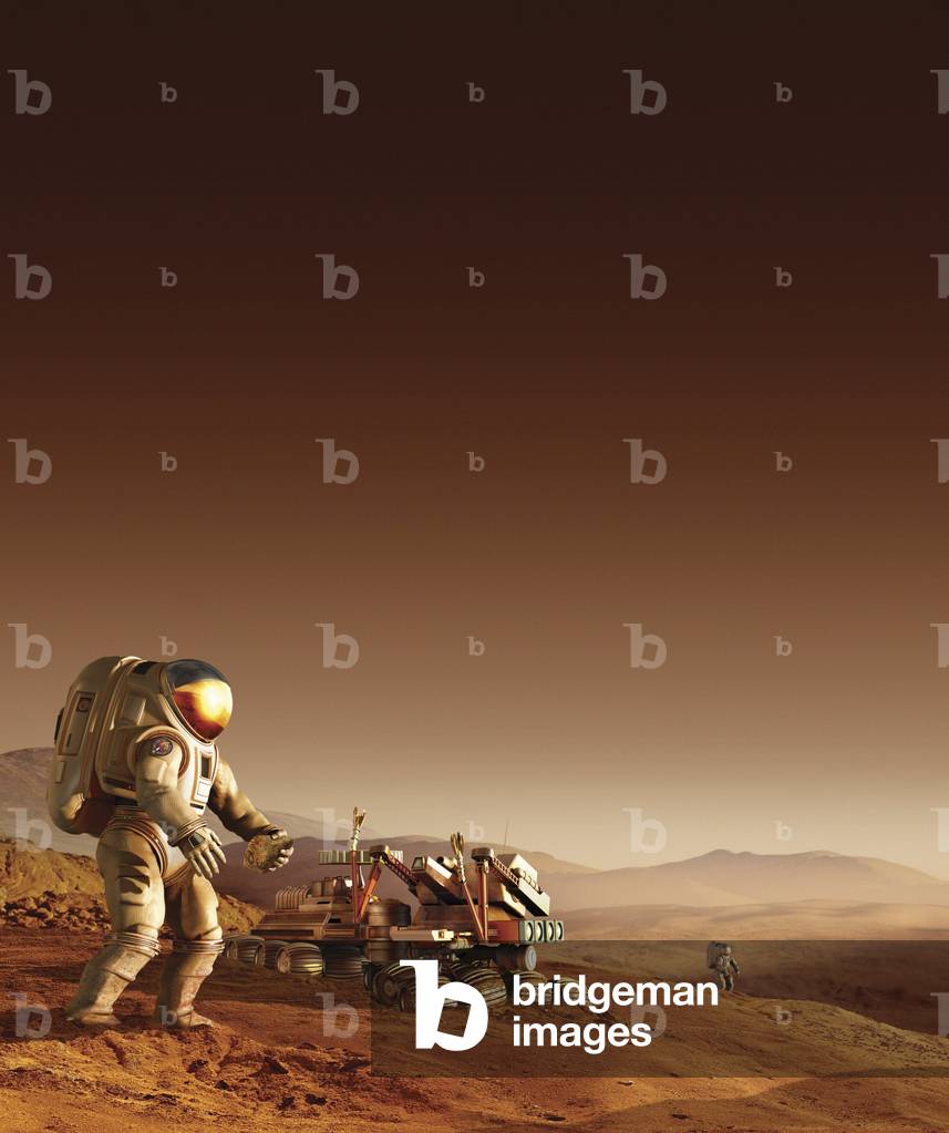 Astronauts on Mars - Illustration - Astronauts on Mars - Illustration - Astronauts explore the surface of Mars. Artist's view. Human exploration of the martian surface