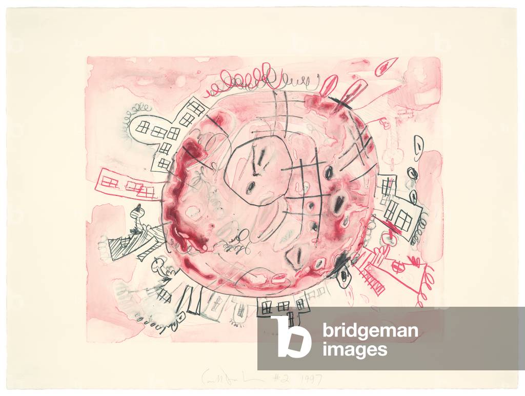 Untitled (Red), 1997 (monotype in gouache and water-soluble coloured pencil on Lana Gravure paper)