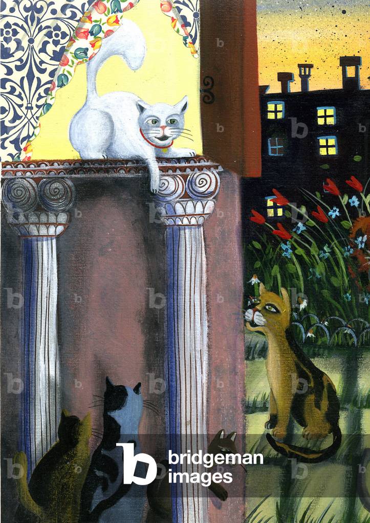 "Gatti lounging nella corte di un edificio Illustrazione 2013" di Patrizia La Porta