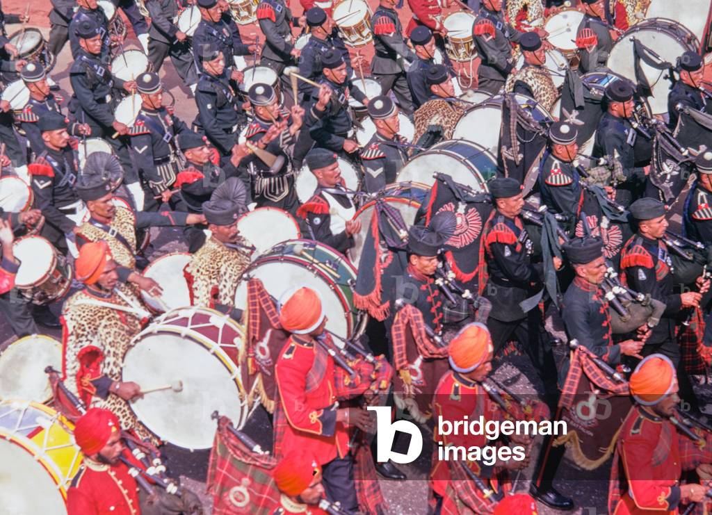 Sikh military band, Republic Day Parade, Delhi, India, 1973 (photo)