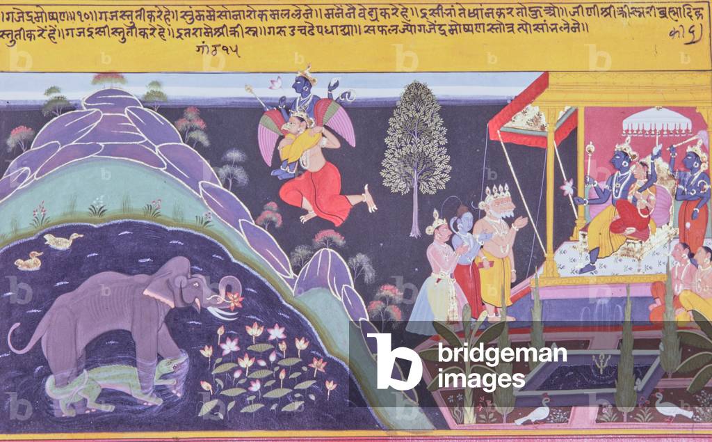 Vishnu, Krishna Legend, Miniature Painting, Mewar School, India