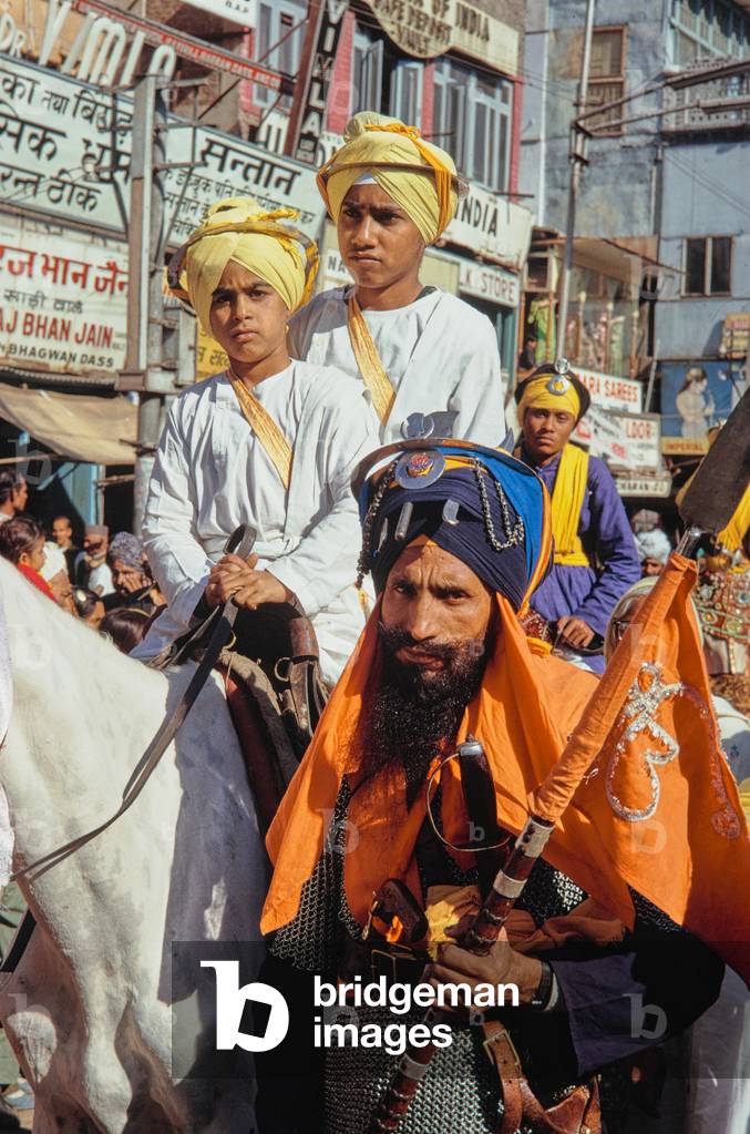 Portrayal of two young sons of Guru Gobind Singh martyred, Sikh Festival, Punjab, India, 1970 (photo)