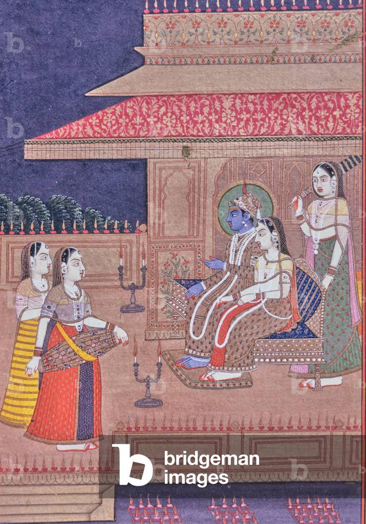 Krishna enthroned, Krishna Legend, Miniature Painting, Indian School