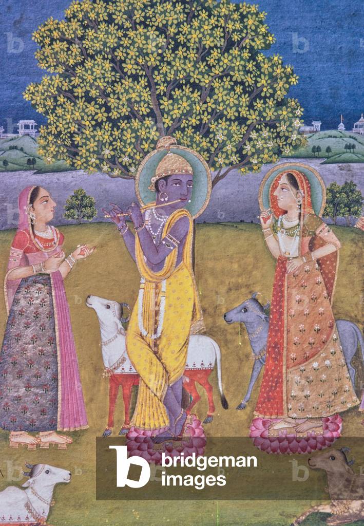 Krishna playing the flute, Krishna Legend, Indian School