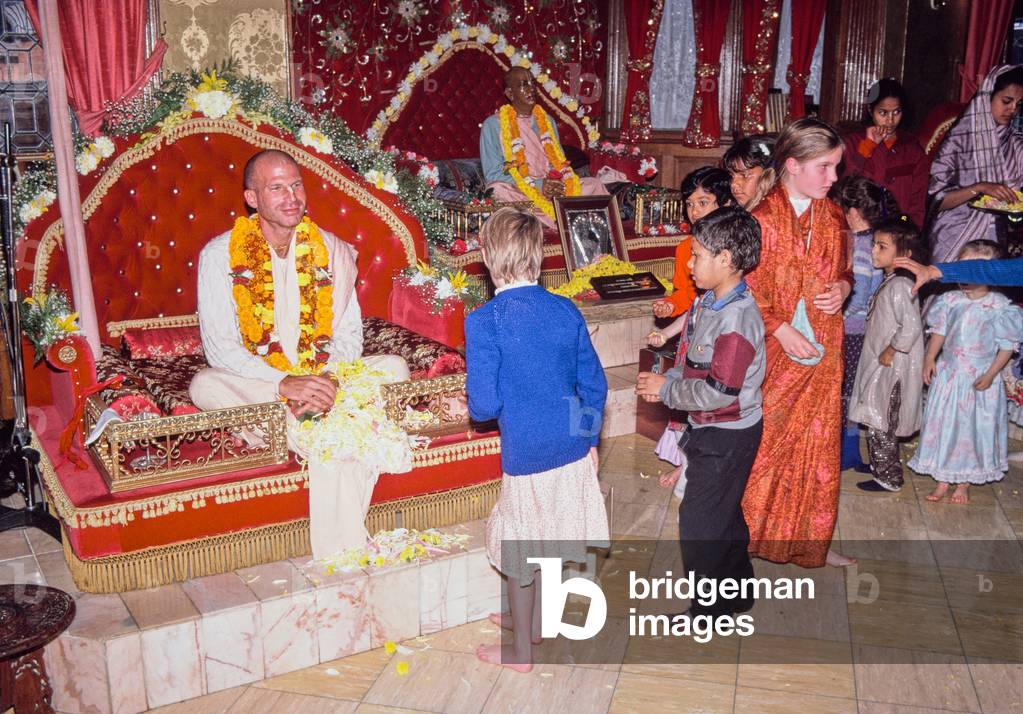 Hare Krishna follower, Watford, England, UK, 1982 (photo)