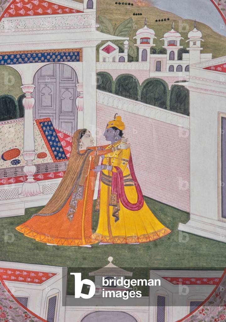 Radha and Krishna, Krishna Legend, Miniature Painting, Indian School