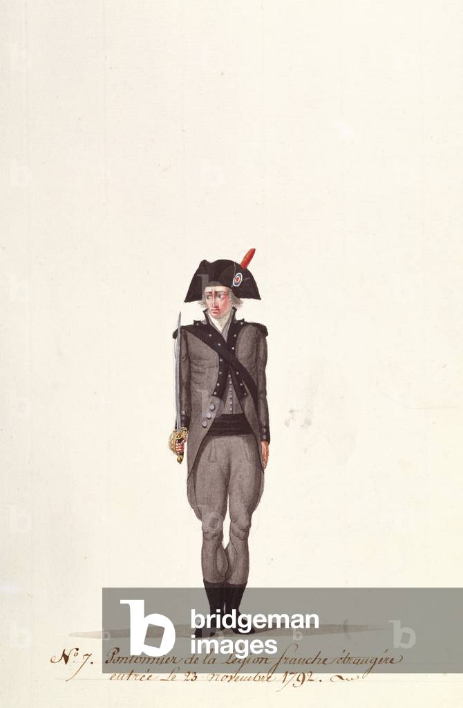 A Pontoneer of the French Foreign Legion, from 'Coppetiers', 23rd November 1792 (coloured engraving)