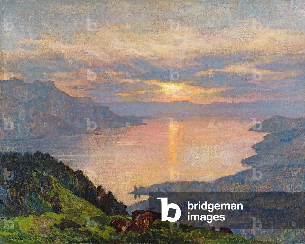 Bild von Gemälde "Sonnenuntergang am Genfersee", 1907 von Marie Auguste Emile Rene Menard