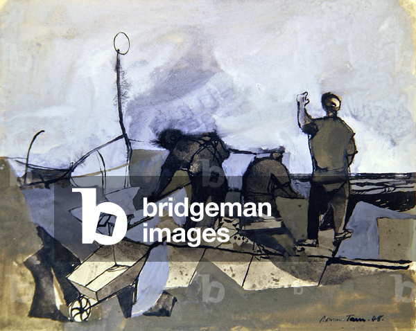 Verwöhnung der Meerwand, Cornwall, 1948 (w/c auf Papier)