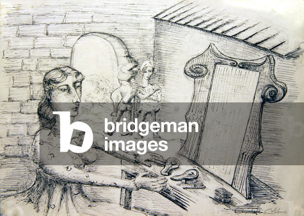 Woman at Her Dressing Table (ink on paper)