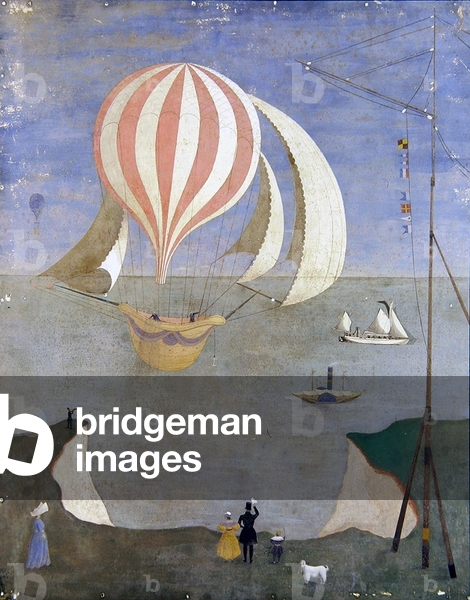 Airship over the Cliffs, 1955 (oil on paper & collage on board)