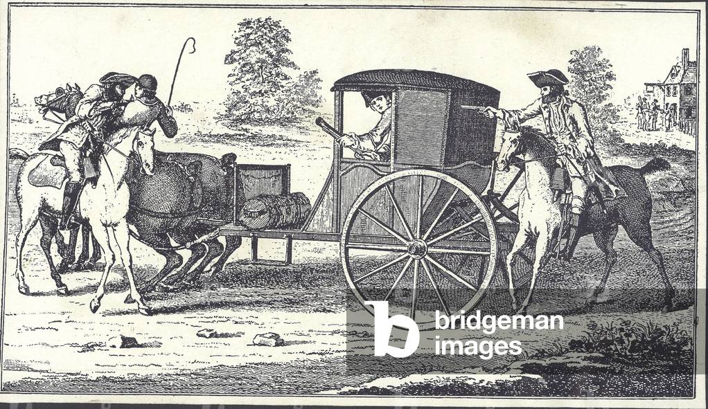 Highwaymen James MacLaine and William Plunkett rob the Earl of Eglinton on Hounslow Heath, 26 June 1750 (engraving)