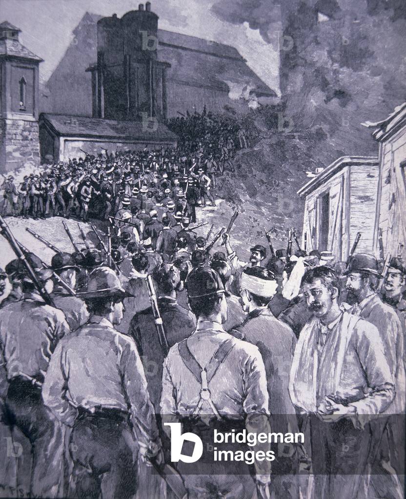 Arrendersi degli uomini Pinkerton agli scioperanti presso il Carnegie Steel Company, 1892 (lito)
