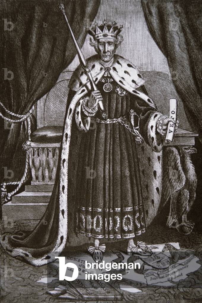 Cartoon Depicting General Andrew Jackson As King Andrew The First 
