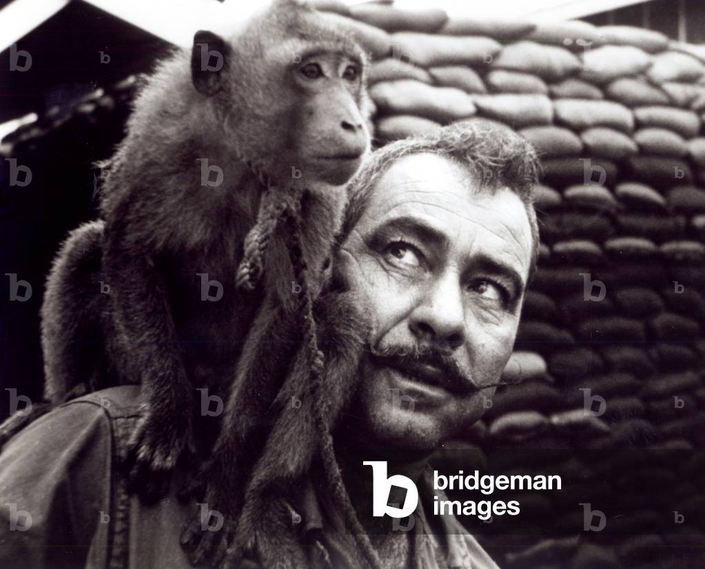 A SEAL team member with his pet monkey, Mekong Delta, June/July 1968 (photo)