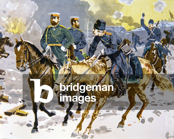 General Kuropatkin receives a report from a Cossack during the Russo-Japanese War 1904-05 (colour litho)