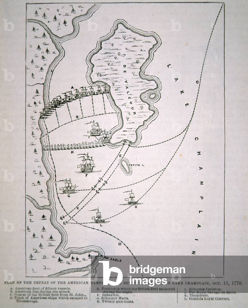 Plan of the defeat of the American Fleet on Lake Champlain (litho)