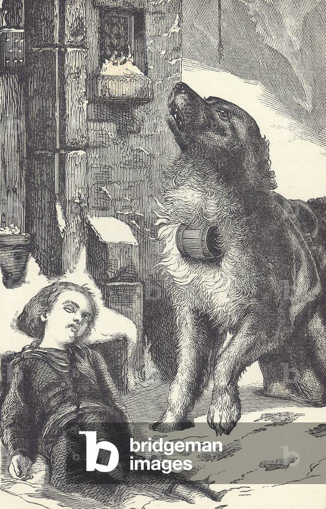 Boy rescued by dog (engraving)