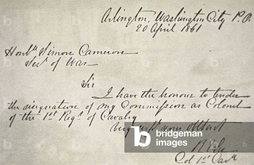 Robert E. Lee's letter of Resignation from the Federal Army, 20th April, 1861 (litho)