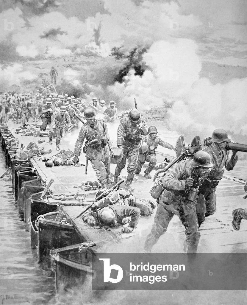 The Second German Crossing of the River Marne, 15th July 1918, published in The Sphere, 27th July 1918 (litho)