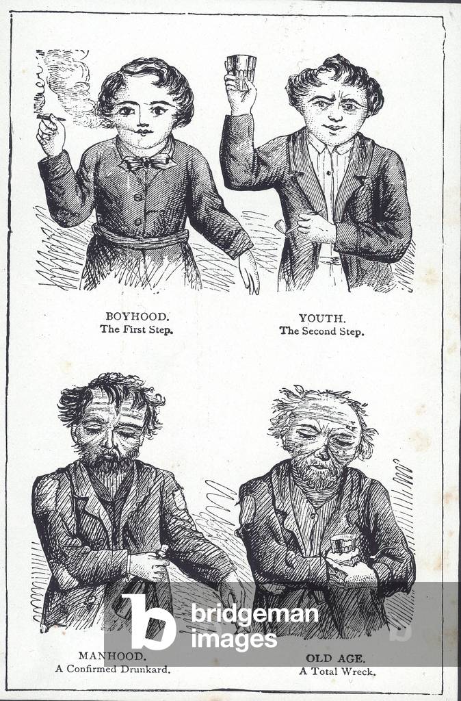 Victorian cautionary illustration against drinking alcohol (litho)
