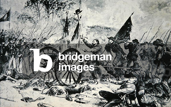 Confederate General Armistead leads charge at the battle of Gettysburg, 1863 (print)