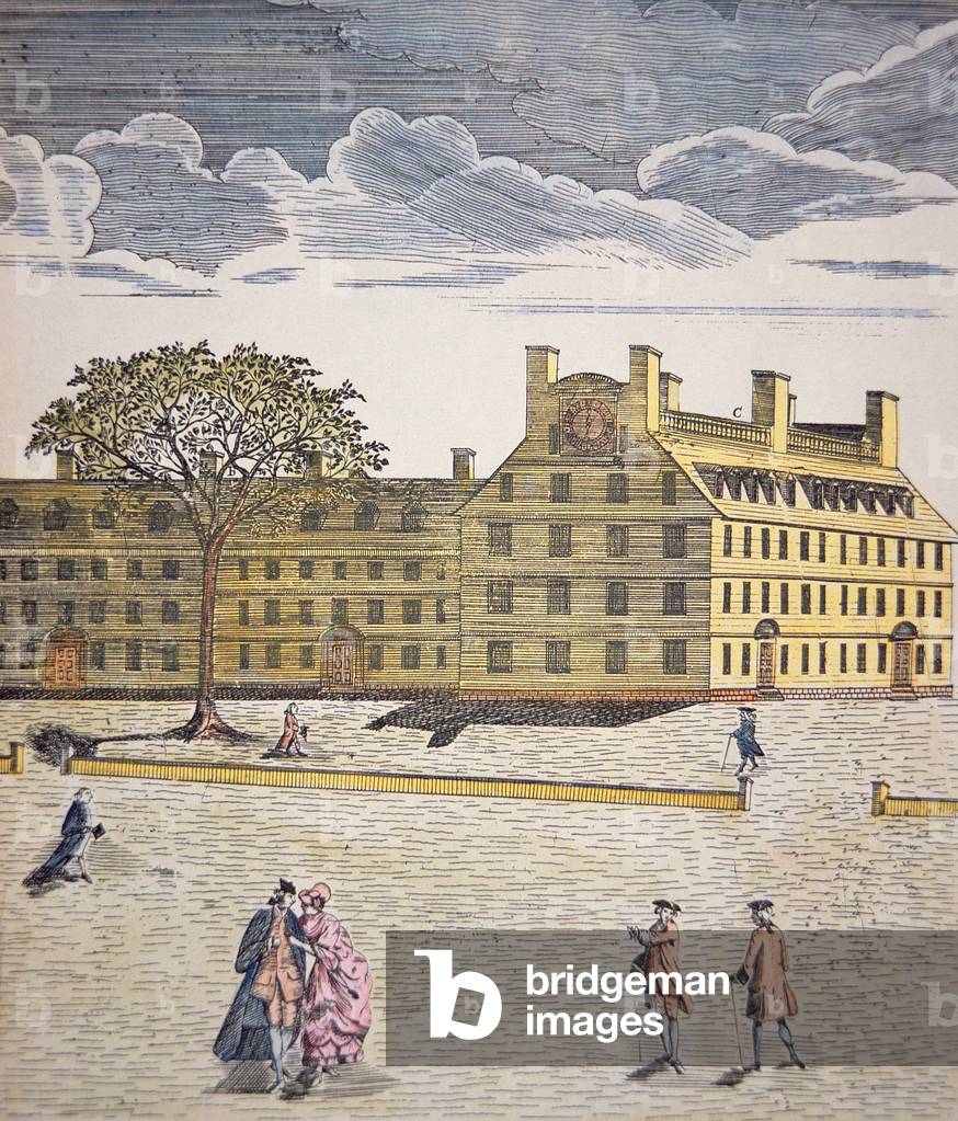 Harvard College, Cambridge, Massachusetts c.1740 (colour litho)