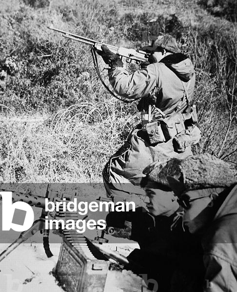 Men of the 1st U.S. Marine Division in new winter clothing (b/w photo)