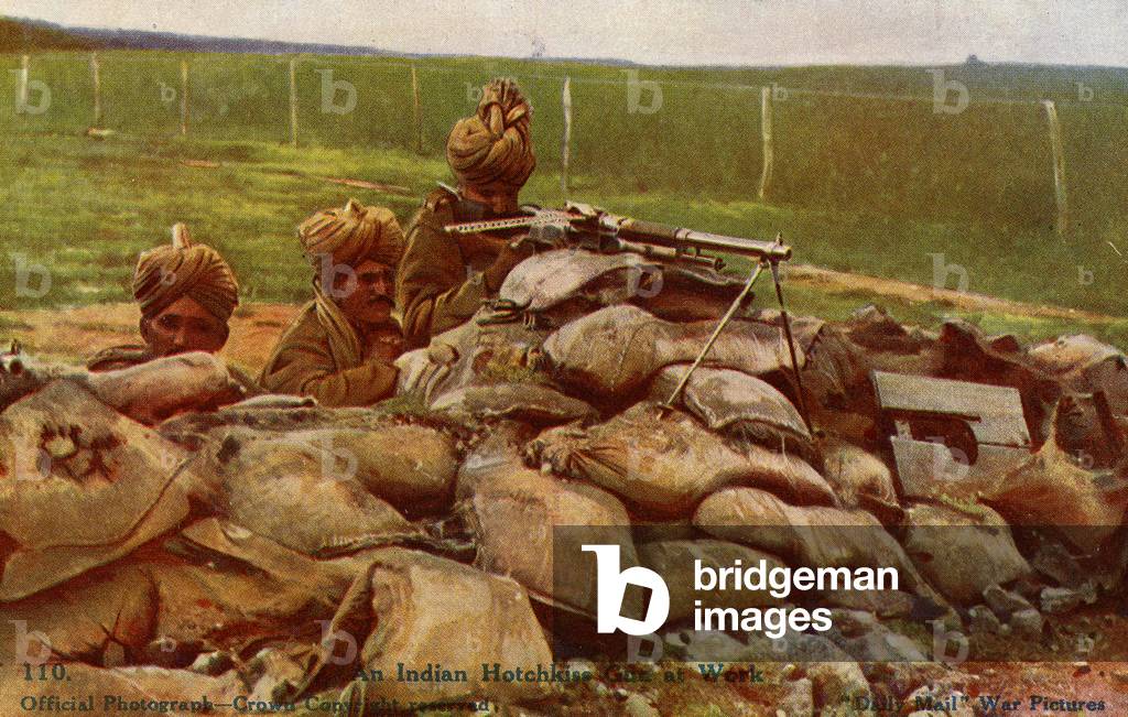 Postcard - An Indian Hotchkiss Gun at Work, 1914-18 (colour litho)
