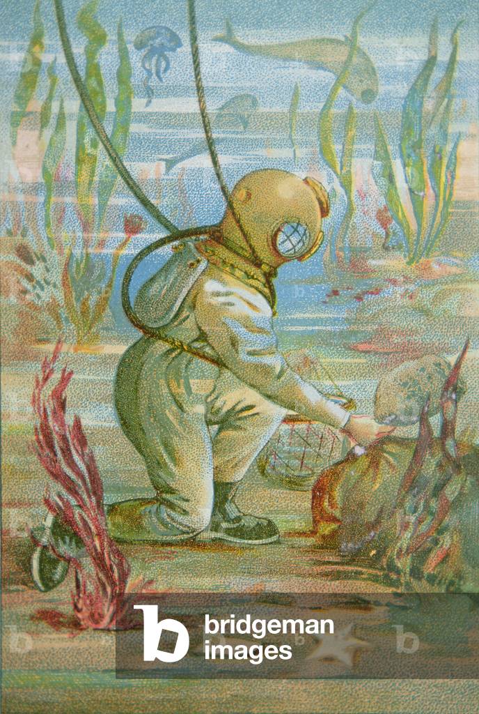 Deep Sea Diver, c.1890 (colour litho)