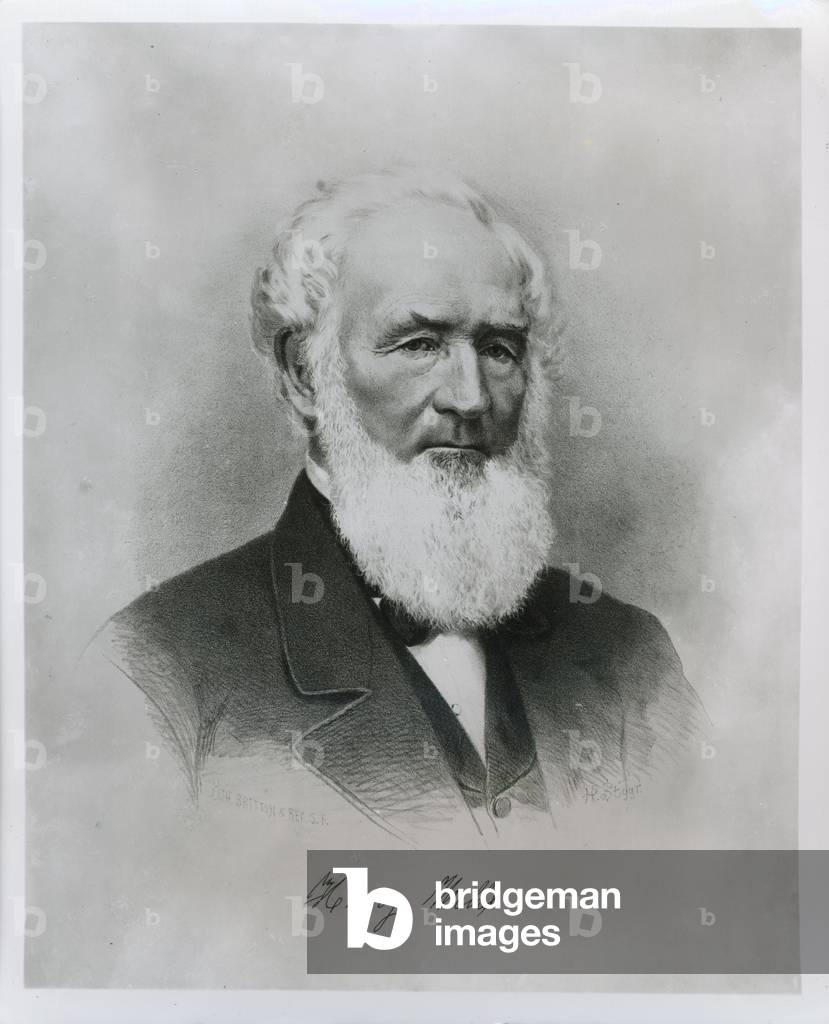 Portrait of Henry Wells (1805-78) co-founder of Wells Fargo & Co. (litho)