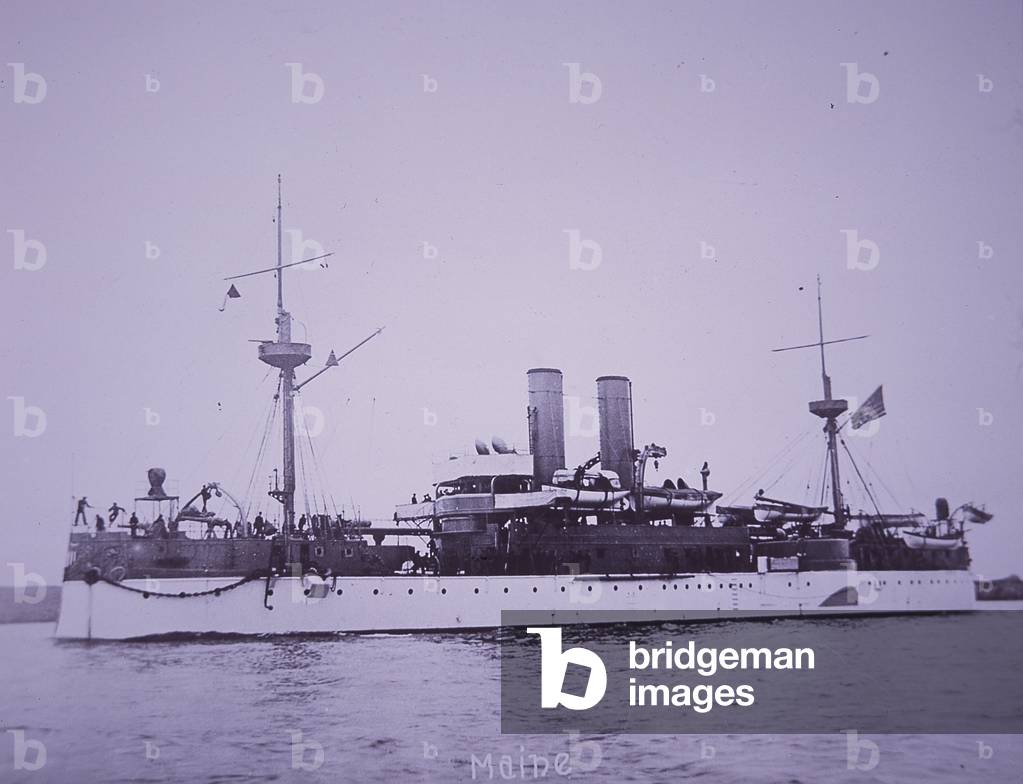 USS Maine, later sunk in Havana harbor, 1897 (b/w photo)