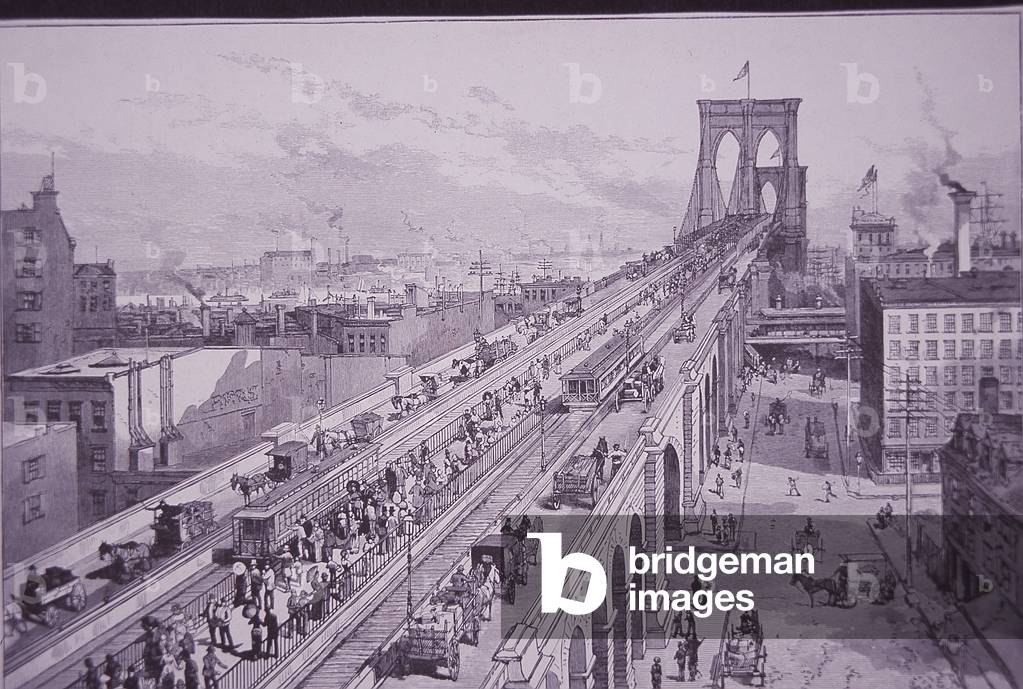 Brooklyn Bridge just after the opening ceremony, published 26 May 1883 (engraving)