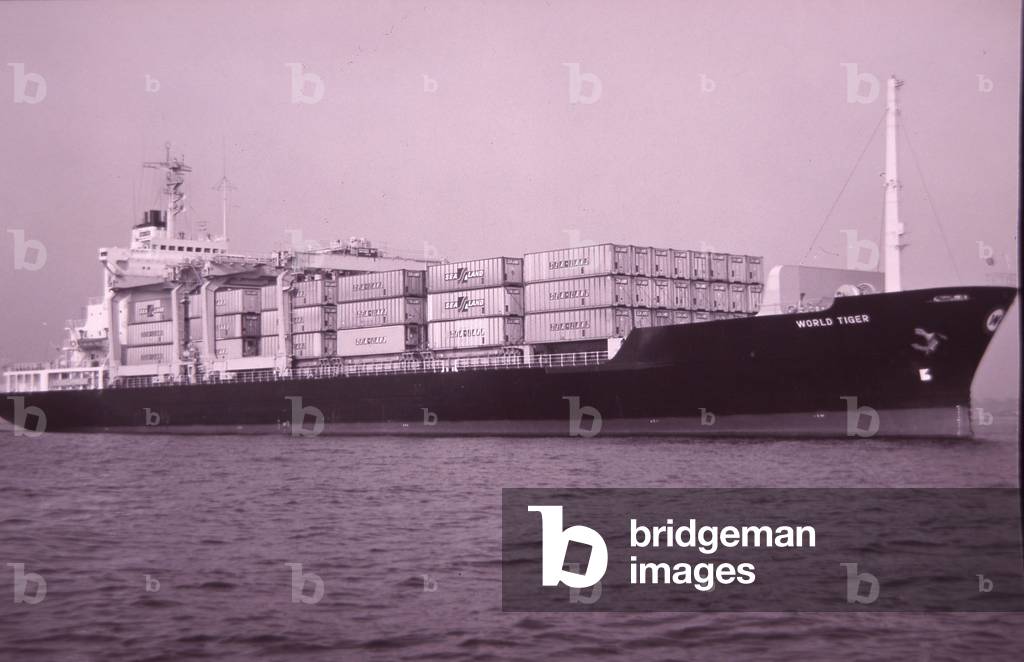 Sea-Land container ship World Tiger, early container ship 1960s (b/w photo)
