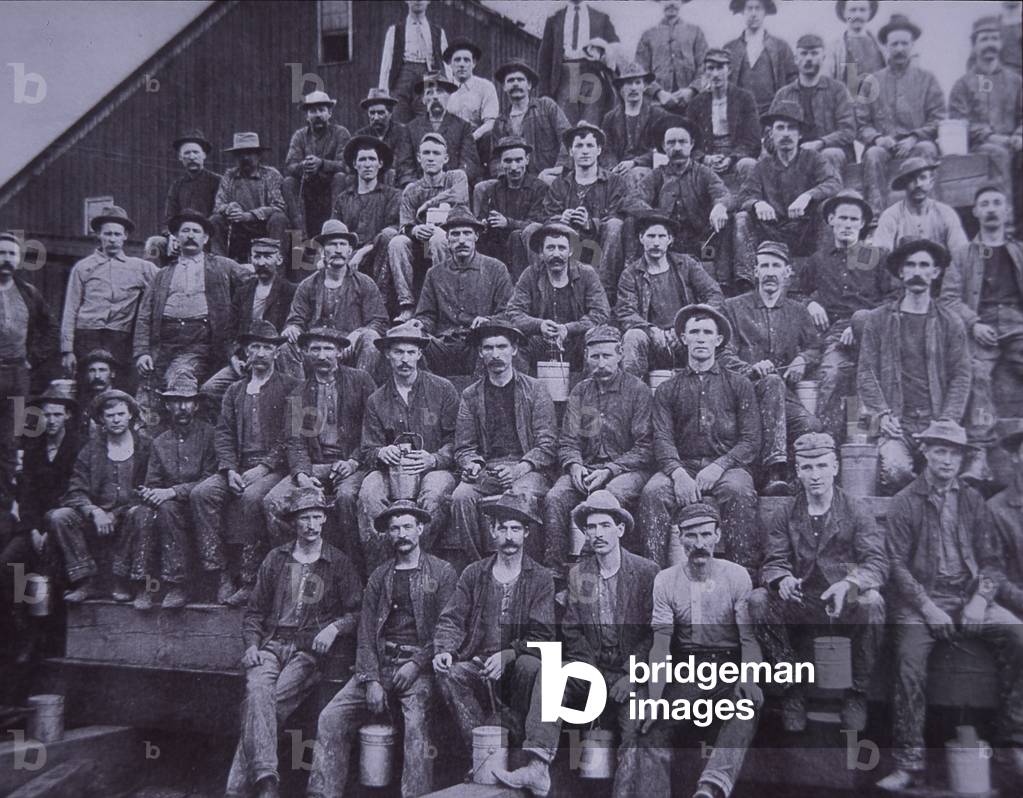 Sawmill workers, 1880s (b/w photo)