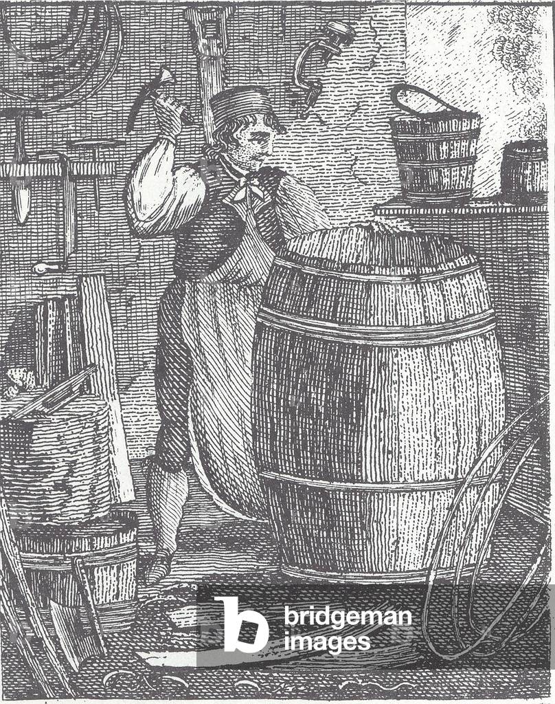 Cooper making barrel (engraving)