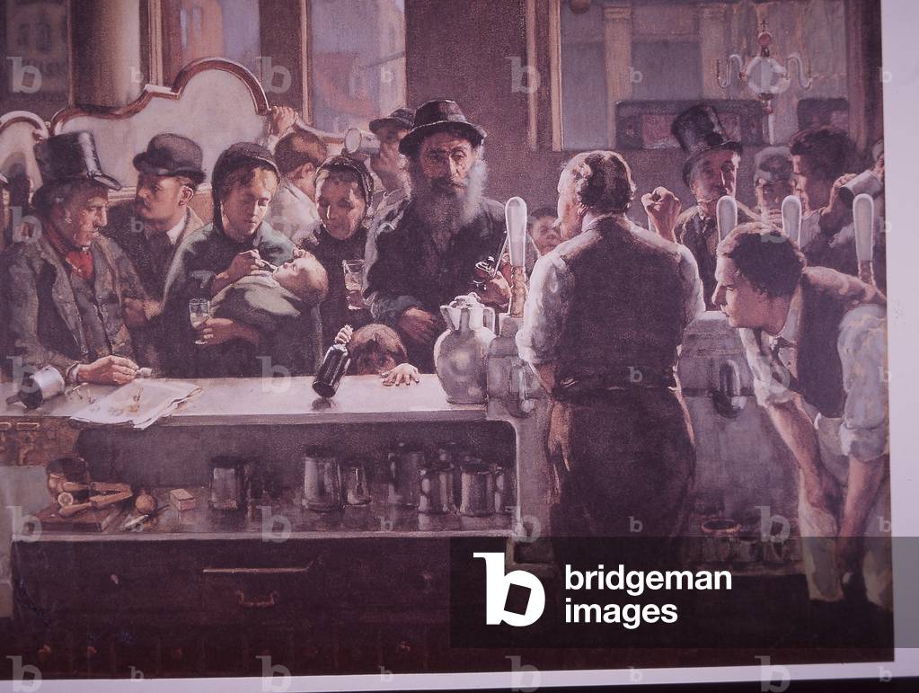 British pub serving drinks (colour litho)