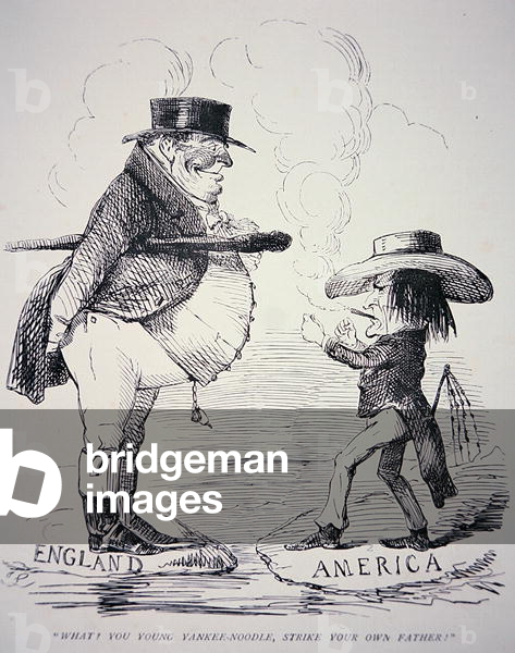 'What? You young Yankee-Noodle, strike your own Father?', cartoon from 'Punch' magazine, 14th March 1846 (litho)