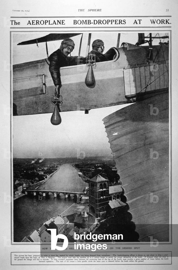 Aeroplane bomb-droppers at work, from 'The Sphere', 1918 (litho)