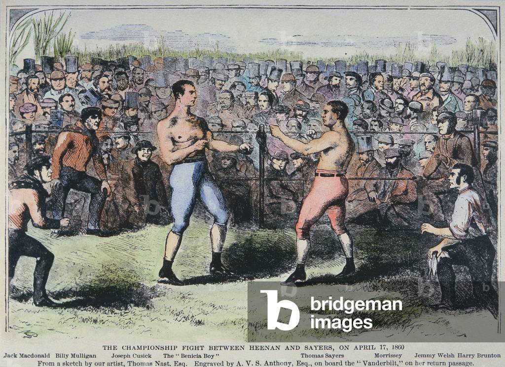 John Heenan v. Tom Sayers, 17th April, 1860 (colour litho)