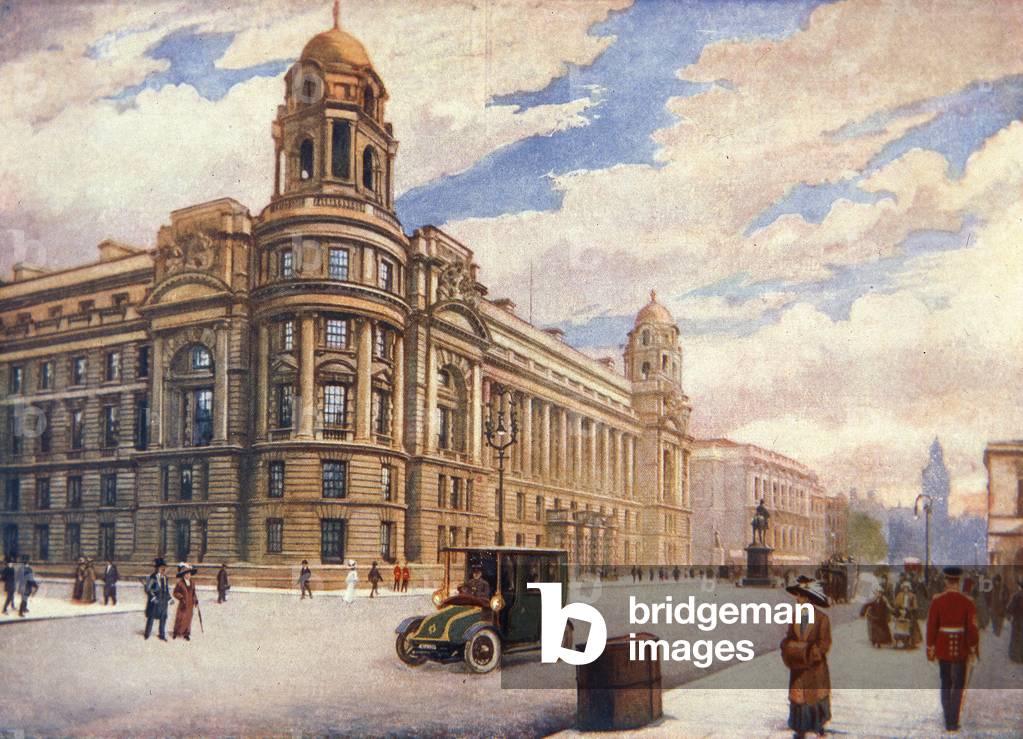 The War Office in Whitehall, London, 1913 (colour litho)