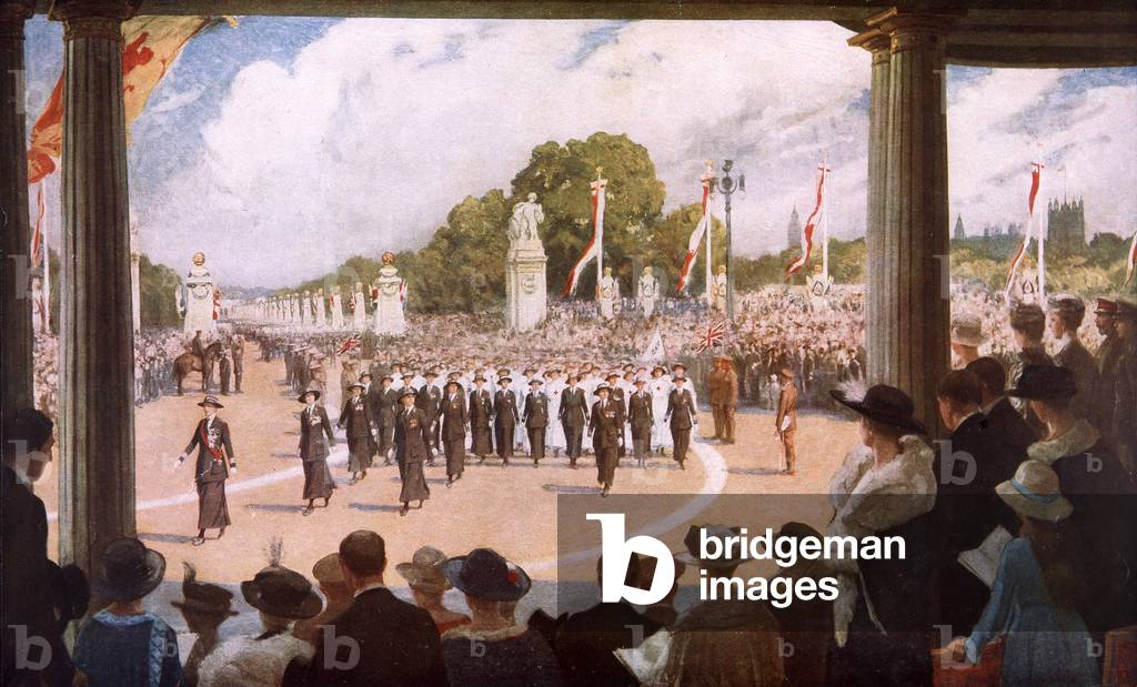 The peace procession in London, 19th July 1919 (colour litho)