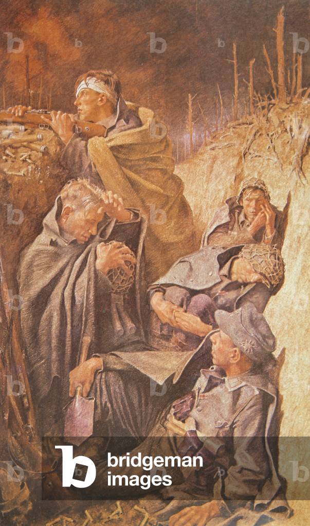 German Soldiers Entrenched, 1944 (colour litho)