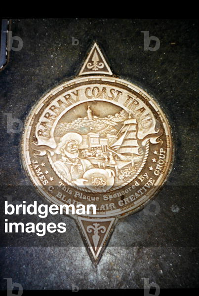 Street Marker commemorating the 'Barbary Coast Trail', San Francisco, 1849 (photo)