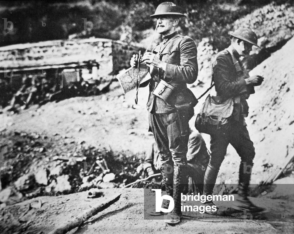 General W. H. Johnston observes the progress of battle, Hill 274 near Mont Des Allieaux, France, 26th September 1918 (b/w photo)