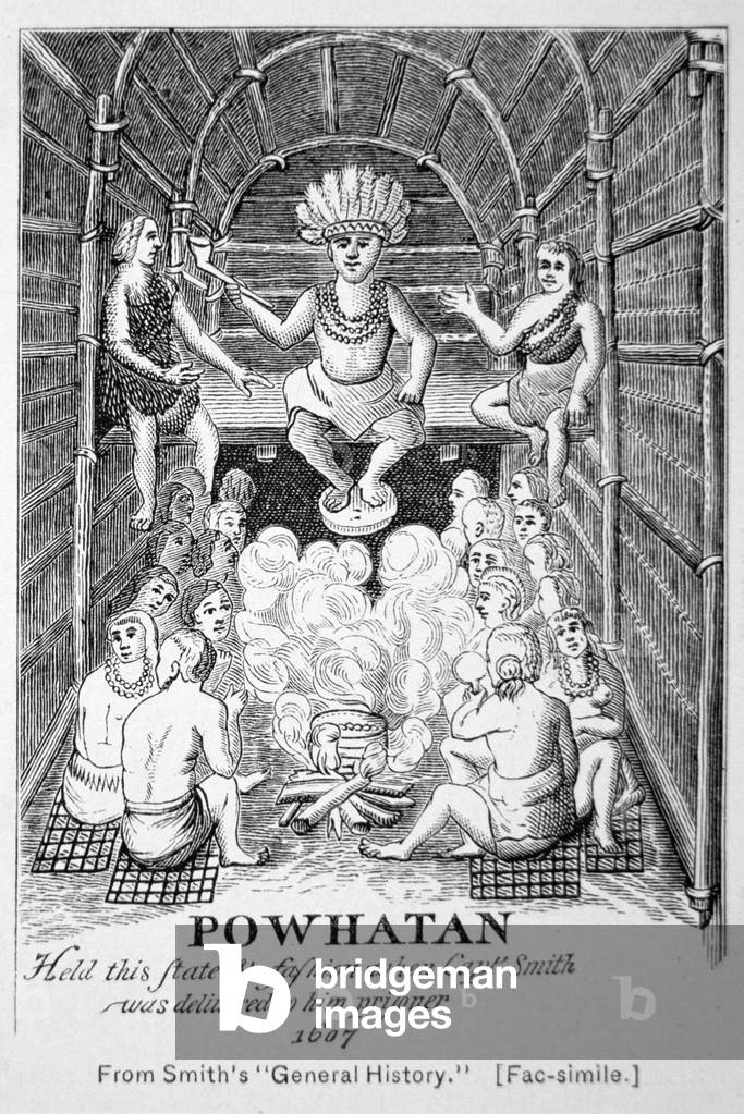 Chief Powhatan as he appeared in 1607, from Smith's 'Generall Historie of Virginia, New England & the Summer Isles', 1624 (engraving)